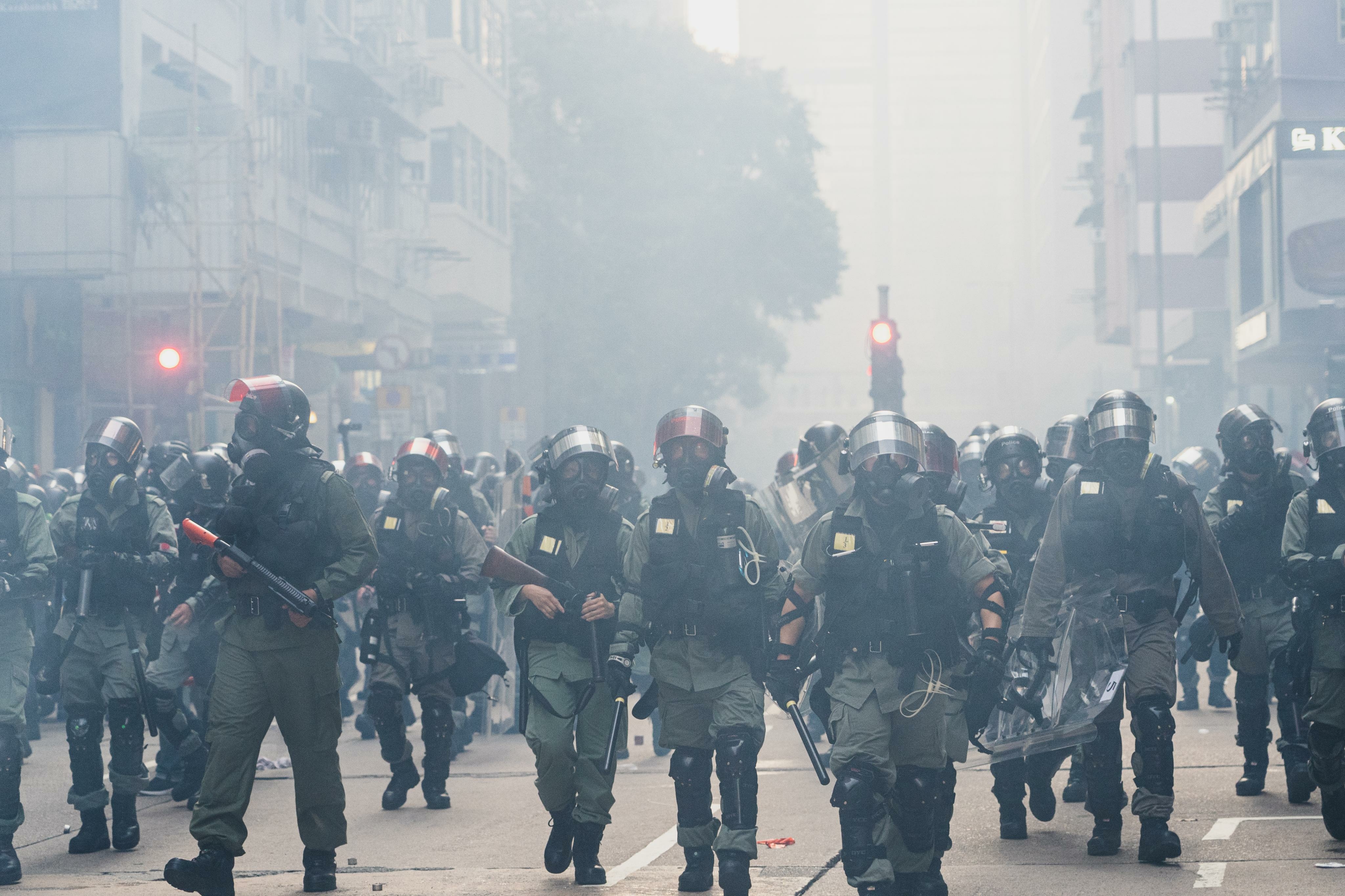 Hong Kong - October 1, 2019: Protest against extradition law on China National Day in Hong Kong turned into another police conflict.