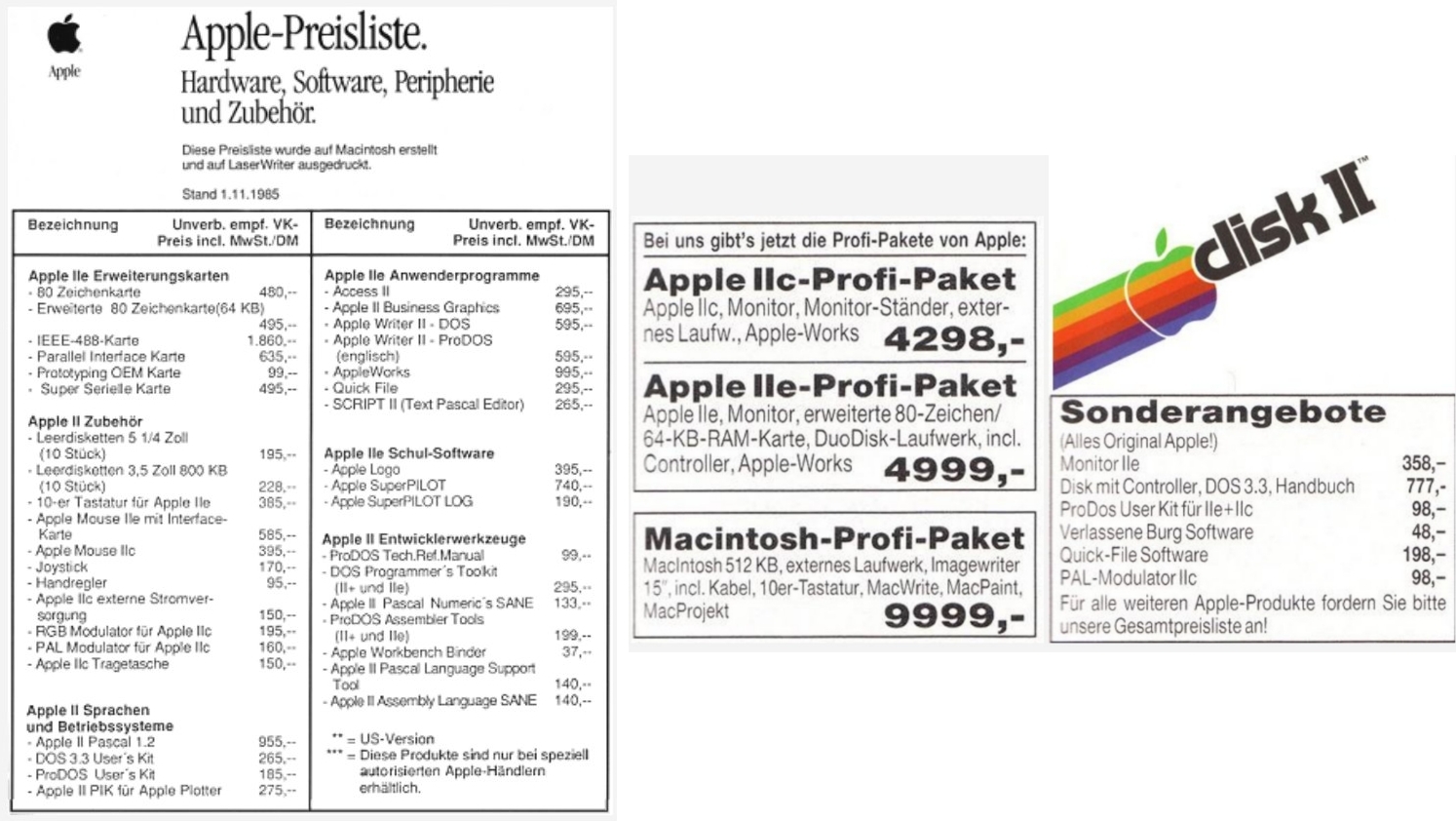 Germany Apple II Price List 1985