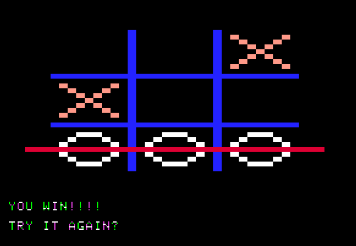 Apple II era chunky graphics for a game of tic-tac-tod / noughts and crosses.